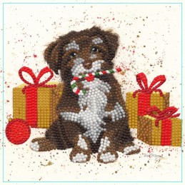 Carte Broderie Diamant - Chiot à Noël  - BMSA44