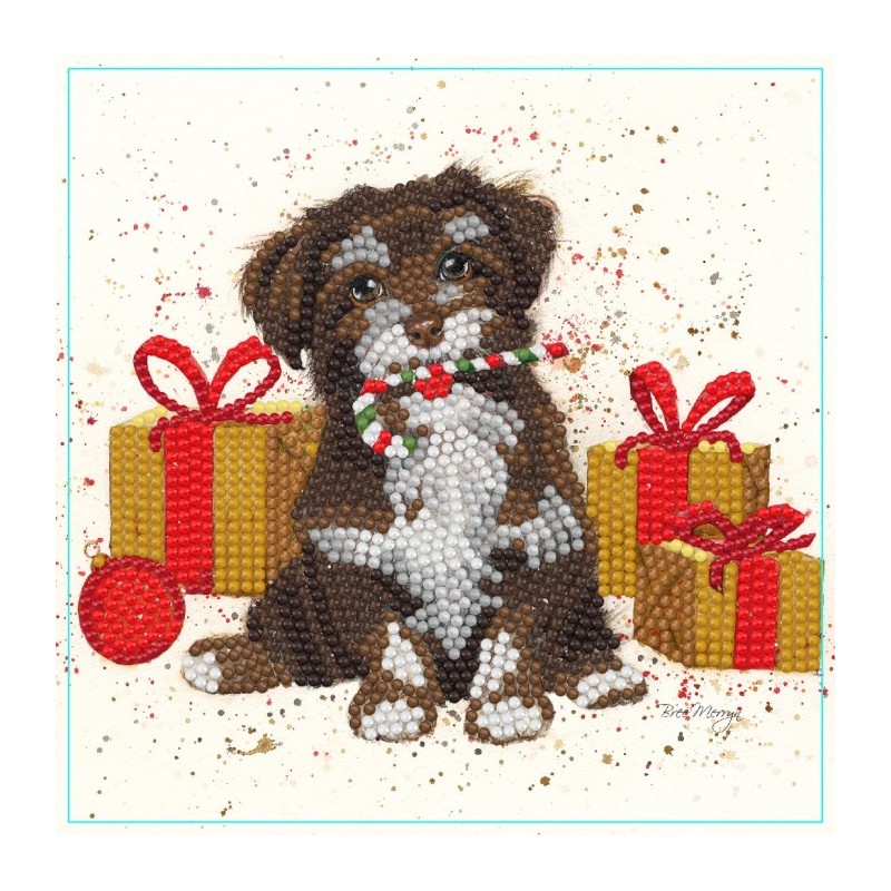 Carte Broderie Diamant - Chiot à Noël  - BMSA44