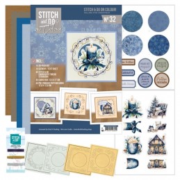 Kit Carte 3D à broder de couleur - Stitch and Do on Colour 032 - Noël en bleu