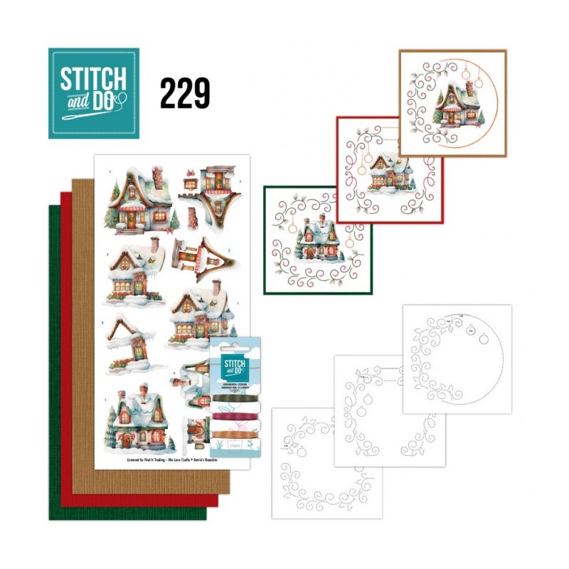 Stitch and do 229 - kit Carte 3D broderie - Maisons à Noël