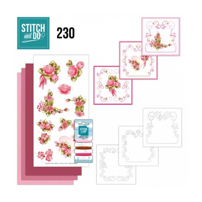 Stitch and do 230 - kit Carte 3D broderie - Fleurs roses