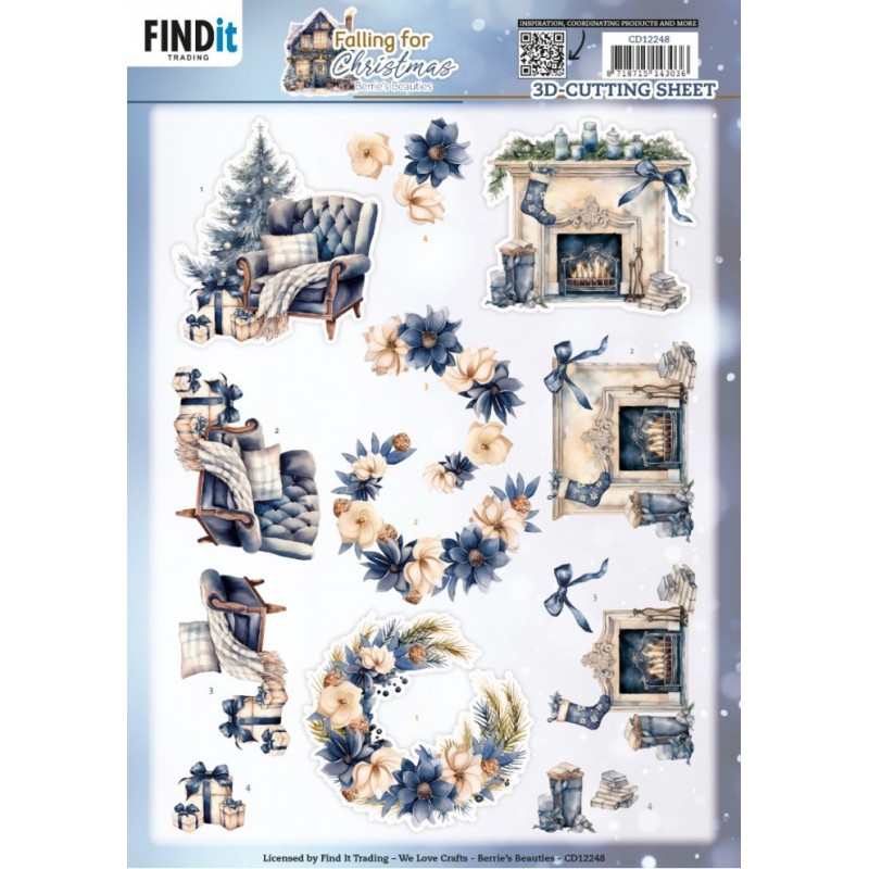 Carte 3D à découper - CD12248 - Noël en bleu - Intérieur cozy