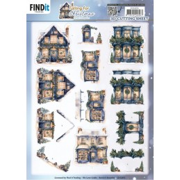 Carte 3D à découper - CD12251 - Noël en bleu - Maisons