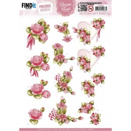 Carte 3D prédéc. - SB10968 - Fleurs roses - Roses et coeur