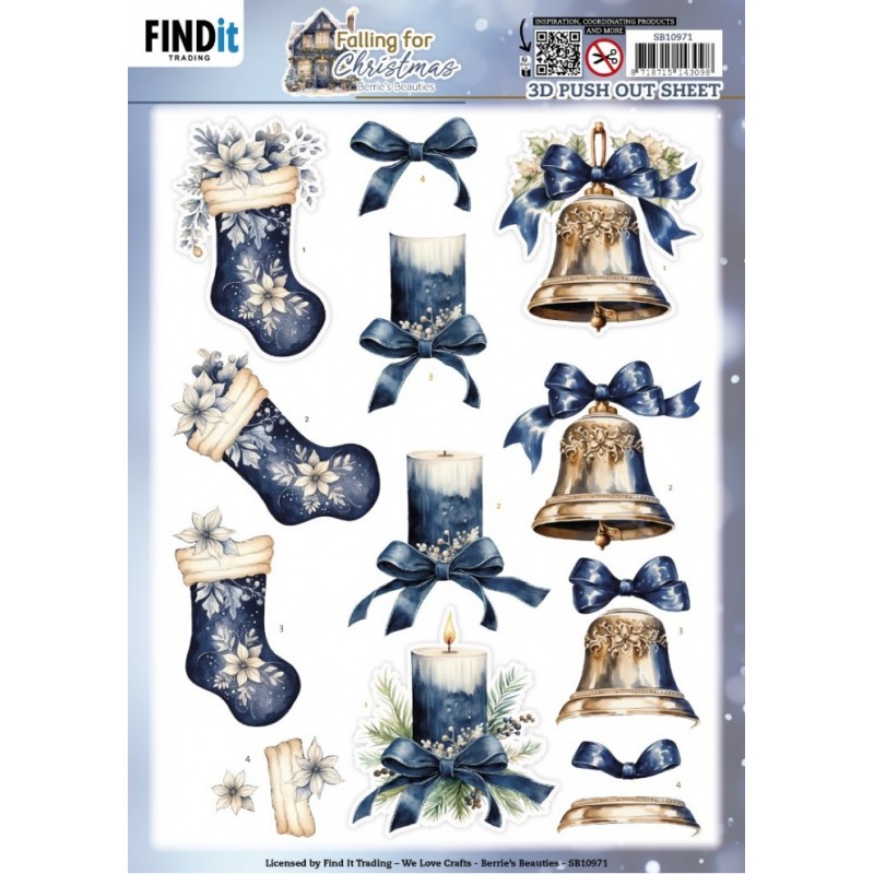 Carte 3D prédéc. - SB10971 - Noël en bleu - Chaussettes bougies et cloches Carte 3D prédéc. - SB10971 - Noël en bleu - Chaussettes bougies et cloches