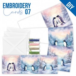 Kit de 3 Cartes à broder imprimées  - STDOPP007 - Couple de pingouins