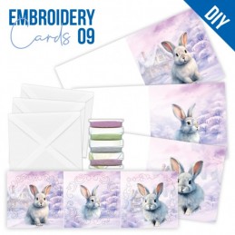 Kit de 3 Cartes à broder imprimées  - STDOPP009 - Lapins en hiver