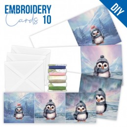 Kit de 3 Cartes à broder imprimées  - STDOPP010 - Pingouins mignons