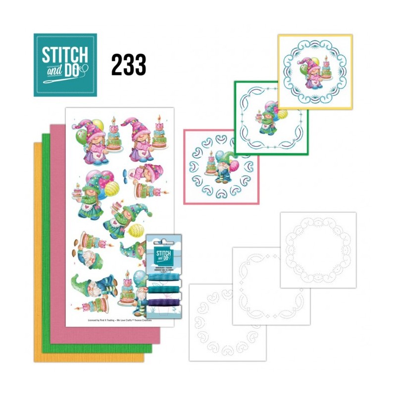 Stitch and do 233 - kit Carte 3D broderie - Anniversaire de gnomes