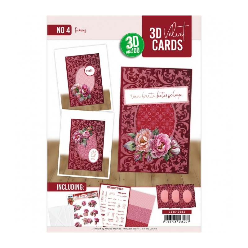Cartes 3D Velours A6 prédécoupé N°4 - Pivoines - 3 cartes + enveloppes Cartes 3D Velours A6 prédécoupé N°4 - Pivoines - 3 cartes + enveloppes