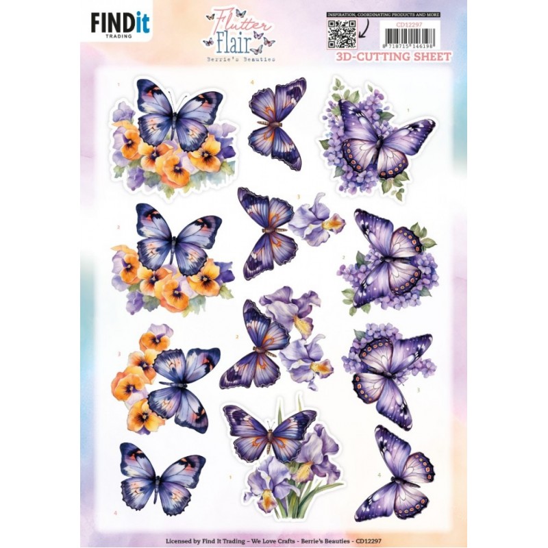 Carte 3D à découper - CD12297 - Fleurs et Papillons - Ton violet Carte 3D à découper - CD12297 - Fleurs et Papillons - Ton violet