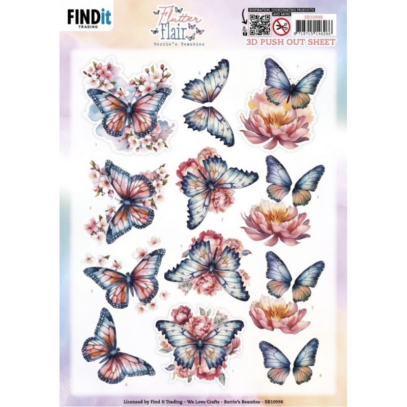 Carte 3D prédéc. - SB10998 - Fleurs et papillons - Ton rose Carte 3D prédéc. - SB10998 - Fleurs et papillons - Ton rose