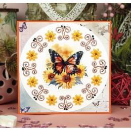 Carte 3D prédéc. - SB10999 - Fleurs et papillons - Ton jaune