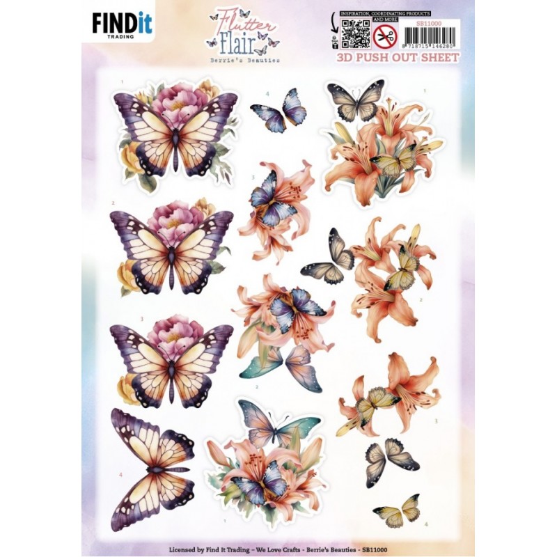 Carte 3D prédéc. - SB11000 - Fleurs et papillons - Ton orange Carte 3D prédéc. - SB11000 - Fleurs et papillons - Ton orange