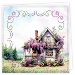 Kit de 3 Cartes à broder imprimées  - STDOPP011 - Maisons lilas