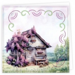 Kit de 3 Cartes à broder imprimées  - STDOPP011 - Maisons lilas
