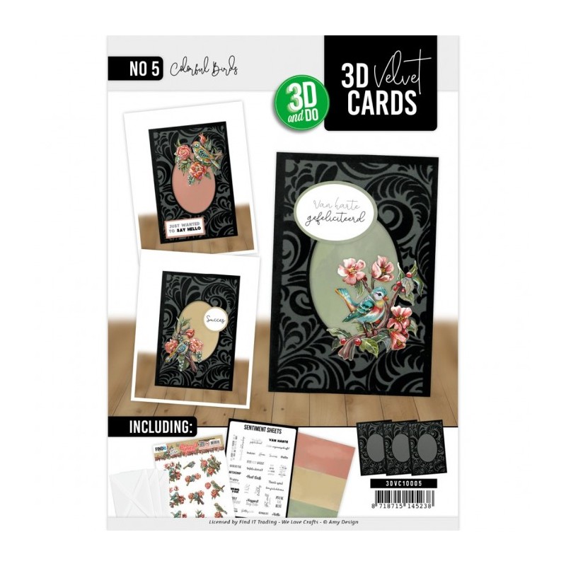 Cartes 3D Velours A6 prédécoupé N°5 - Oiseaux colorés - 3 cartes + enveloppes Cartes 3D Velours A6 prédécoupé N°5 - Oiseaux colorés - 3 cartes + enveloppes