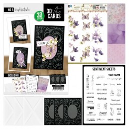 Cartes 3D Velours A6 prédécoupé N°6 - Papillons pourpres - 3 cartes + enveloppes