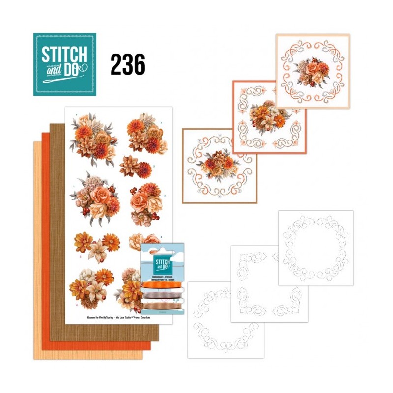 Stitch and do 236 - kit Carte 3D broderie - Fleurs orange Stitch and do 236 - kit Carte 3D broderie - Fleurs orange