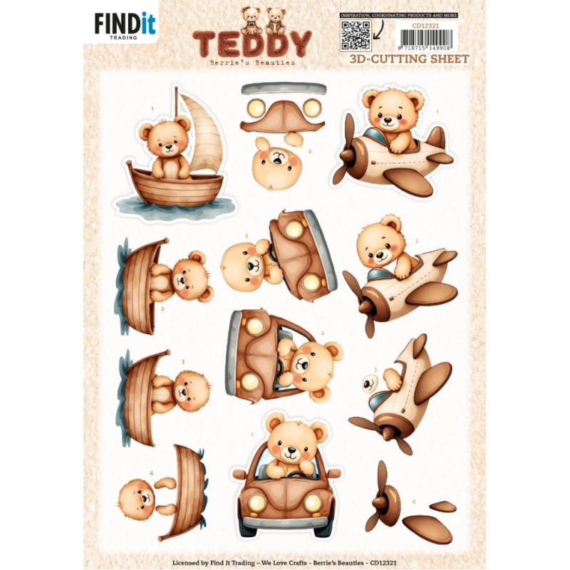 Carte 3D à découper - CD12321 - Teddy - Transport Carte 3D à découper - CD12321 - Teddy - Transport