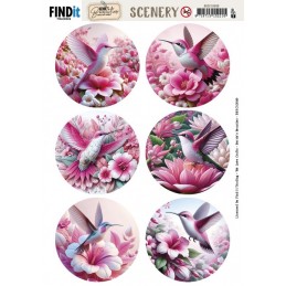 Carte Scène prédéc. - BBSC10089 - Colibris roses - rondes