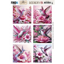 Carte Scène prédéc. - BBSC10090 - Colibris roses - carrées