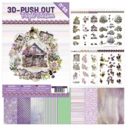 Carte 3D livre A4 prédécoupé N°55 - Fleurs pourpres- 24 images + papiers contenu