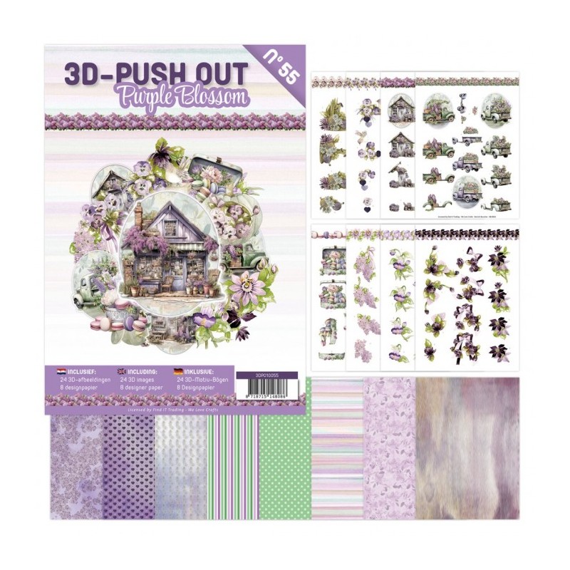 Carte 3D livre A4 prédécoupé N°55 - Fleurs pourpres- 24 images + papiers contenu Carte 3D livre A4 prédécoupé N°55 - Fleurs pourpres- 24 images + papiers contenu