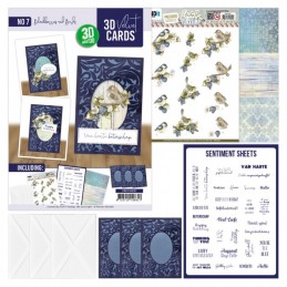 Cartes 3D Velours A6 prédécoupé N°7 - Mûres et oiseau - 3 cartes + enveloppes contenu