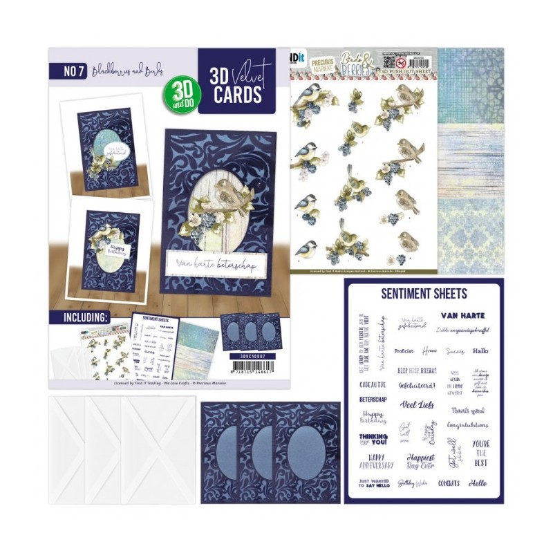 Cartes 3D Velours A6 prédécoupé N°7 - Mûres et oiseau - 3 cartes + enveloppes contenu Cartes 3D Velours A6 prédécoupé N°7 - Mûres et oiseau - 3 cartes + enveloppes contenu