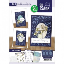 Cartes 3D Velours A6 prédécoupé N°7 - Mûres et oiseau - 3 cartes + enveloppes