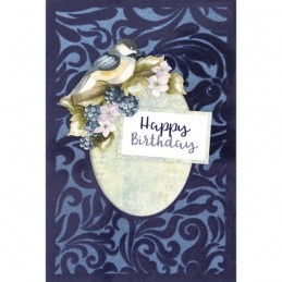 Cartes 3D Velours A6 prédécoupé N°7 - Mûres et oiseau - 3 cartes + enveloppes