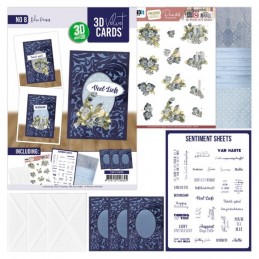 Cartes 3D Velours A6 prédécoupé N°8 - Pensées bleues - 3 cartes + enveloppes contenu