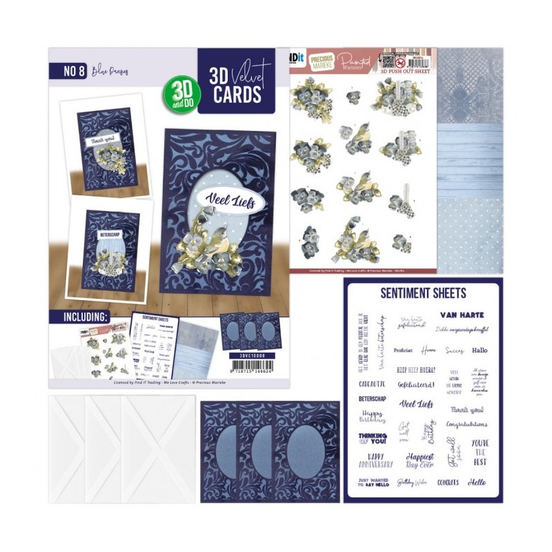 Cartes 3D Velours A6 prédécoupé N°8 - Pensées bleues - 3 cartes + enveloppes contenu Cartes 3D Velours A6 prédécoupé N°8 - Pensées bleues - 3 cartes + enveloppes contenu