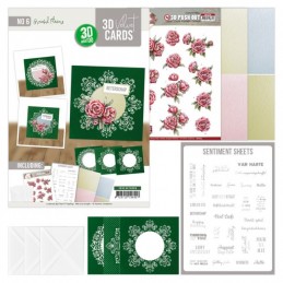 Cartes 3D Velours carrées prédécoupé N°6 - Superbes fleurs - 3 cartes + enveloppes contenu