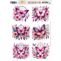 Carte Scène prédéc. - BBSC10094 - Papillons roses - carrés
