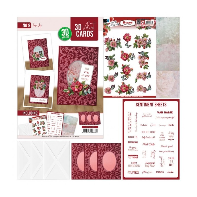 Cartes 3D Velours A6 prédécoupé N°9 - Roses musquées - 3 cartes + enveloppes Cartes 3D Velours A6 prédécoupé N°9 - Roses musquées - 3 cartes + enveloppes