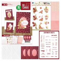 Cartes 3D Velours A6 prédécoupé N°10 - Fleurs rouges - 3 cartes + enveloppes