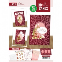 Cartes 3D Velours A6 prédécoupé N°10 - Fleurs rouges - 3 cartes + enveloppes