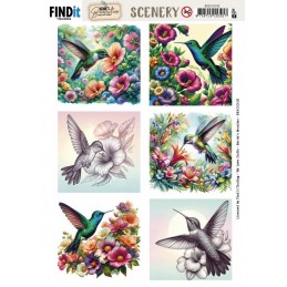 Carte Scène prédéc. - BBSC10102 - Colibris noir et blanc - carrées