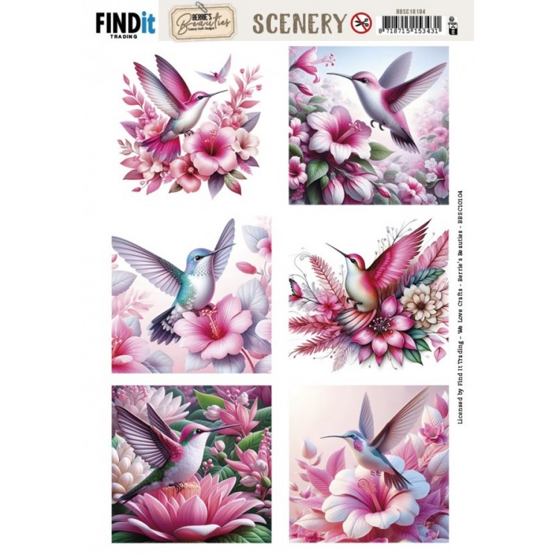 Carte Scène prédéc. - BBSC10104 - Colibris pastels - carrés Carte Scène prédéc. - BBSC10104 - Colibris pastels - carrés