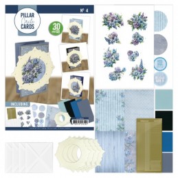 Kit Cartes cercle 3D n°4 - 4 cartes avec cercle - Fleurs bleues