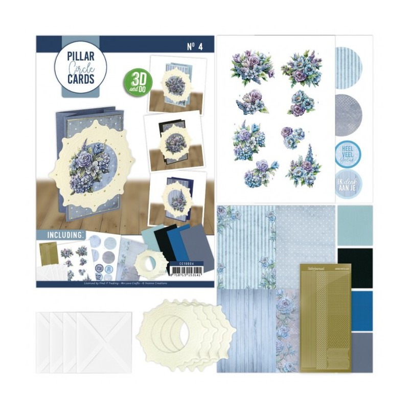 Kit Cartes cercle 3D n°4 - 4 cartes avec cercle - Fleurs bleues Kit Cartes cercle 3D n°4 - 4 cartes avec cercle - Fleurs bleues