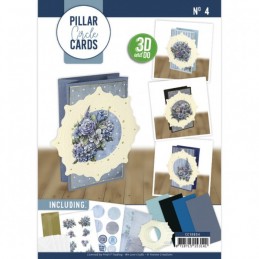 Kit Cartes cercle 3D n°4 - 4 cartes avec cercle - Fleurs bleues