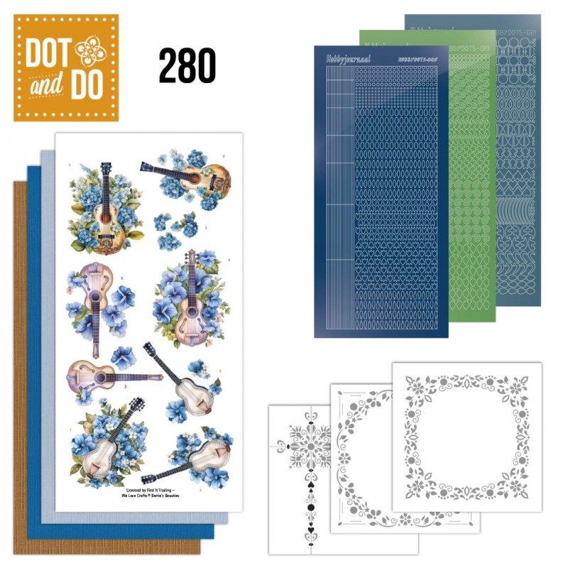 Dot and do 280 - kit Carte 3D - Guitares et fleurs bleues Dot and do 280 - kit Carte 3D - Guitares et fleurs bleues