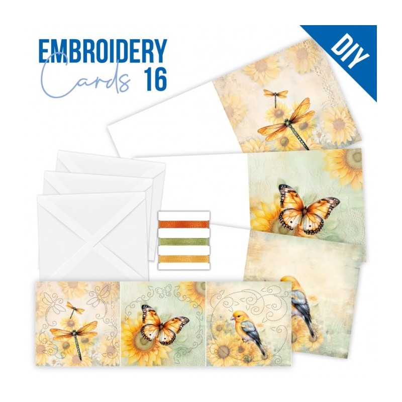 Kit de 3 Cartes à broder imprimées  - STDOPP016 - Tournesols et papillons
