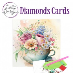 Carte Broderie Diamant - Tasse de fleurs - DDDC1191