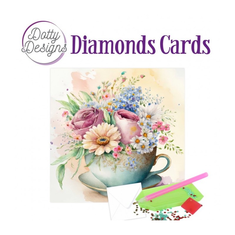 Carte Broderie Diamant - Tasse de fleurs - DDDC1191