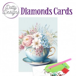 Carte Broderie Diamant - Tasse de fleurs n°2 - DDDC1192