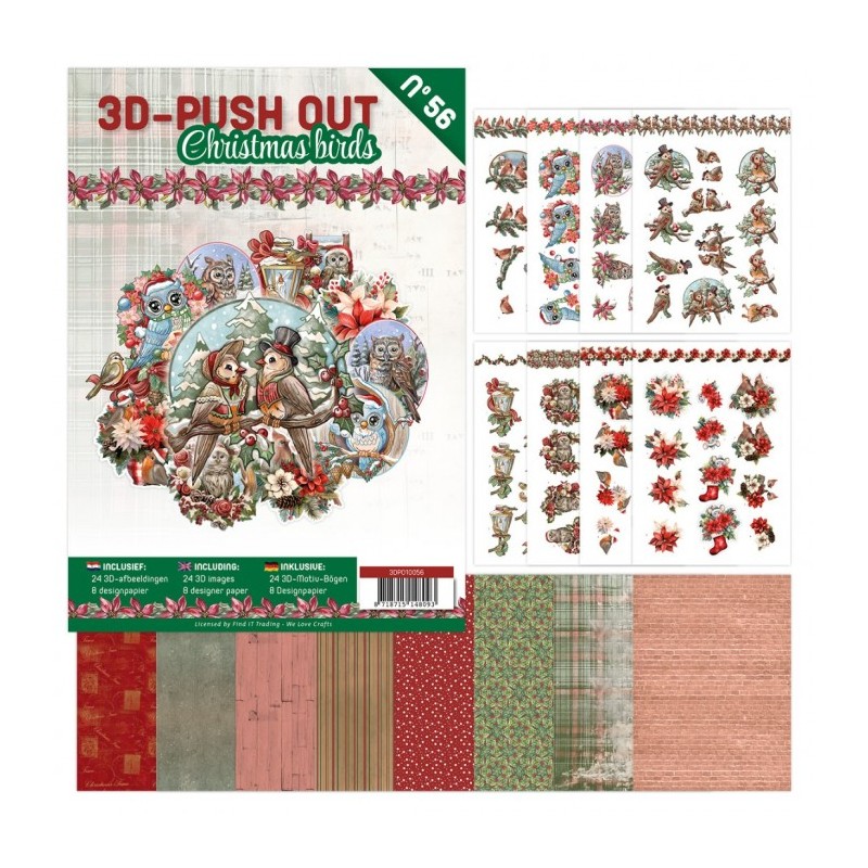 Carte 3D livre A4 prédécoupé N°56 - Oiseaux à Noël - 24 images + papiers